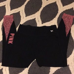Pink yoga pants with pink lacing